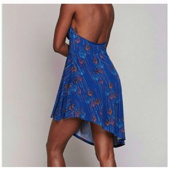 Free People Blue Daydream Peacock Feather Halter Dress Small. 2 for $30 - Picture 2 of 7
